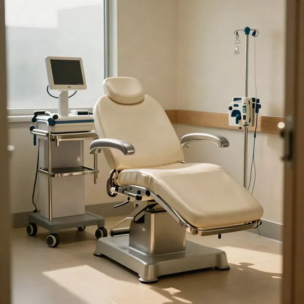 Pristine treatment chair and modular carts in a ready healthcare rollout bay